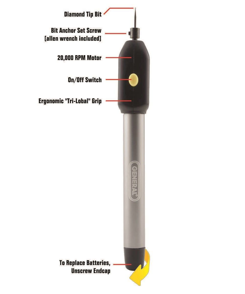 General Tools 3/32 Inch Diamond Bit Battery-Powered Cordless Precision Engraver, large image number 2