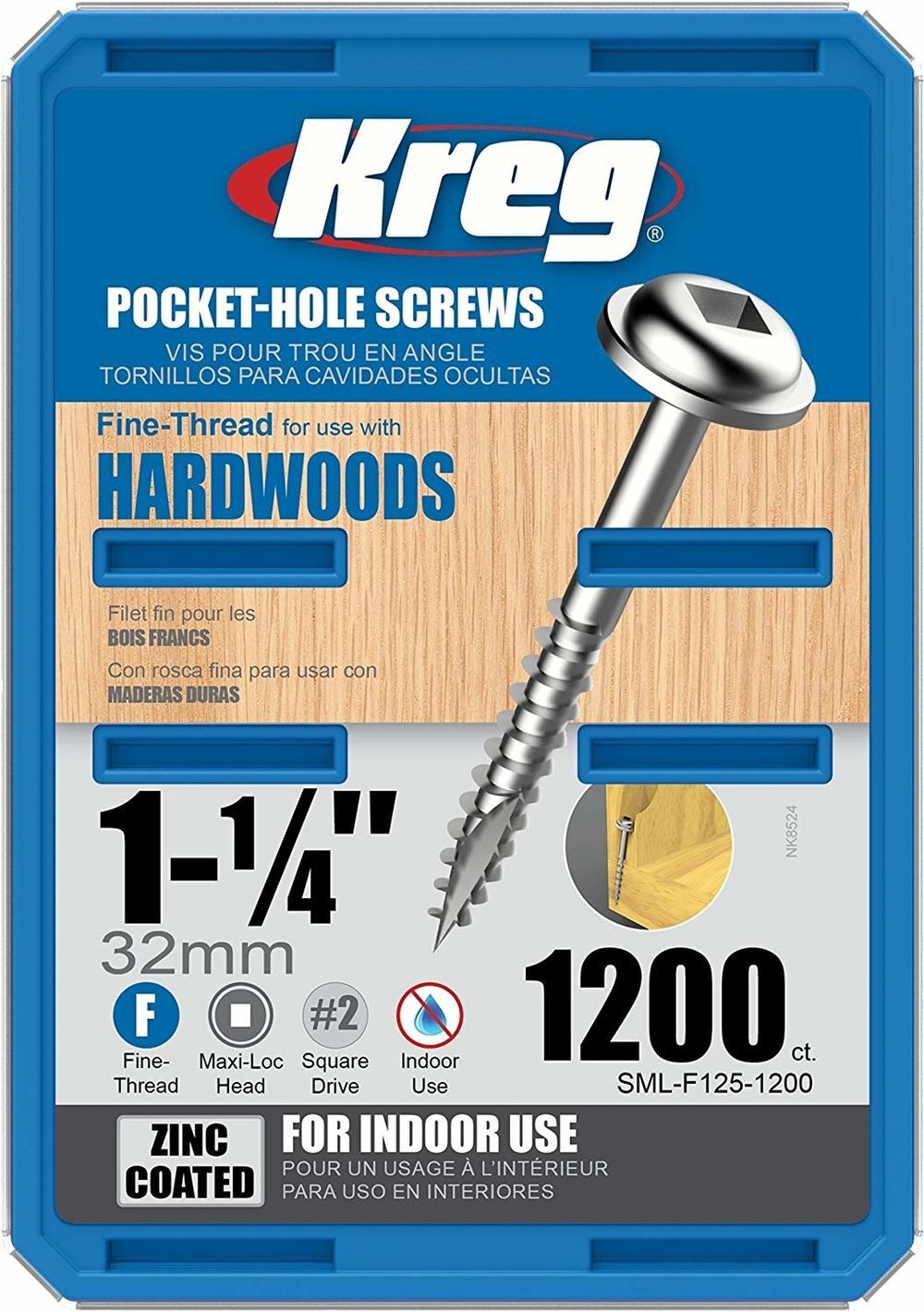 Kreg 1-1/4in #7 Fine WH Zinc Pocket Screw - 1200ct, large image number 1