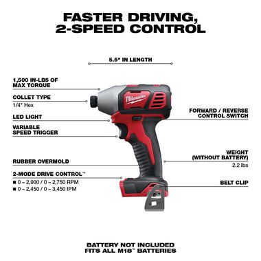 Milwaukee M18 2 Speed 1/4 Hex Impact Driver - (Bare Tool), large image number 1