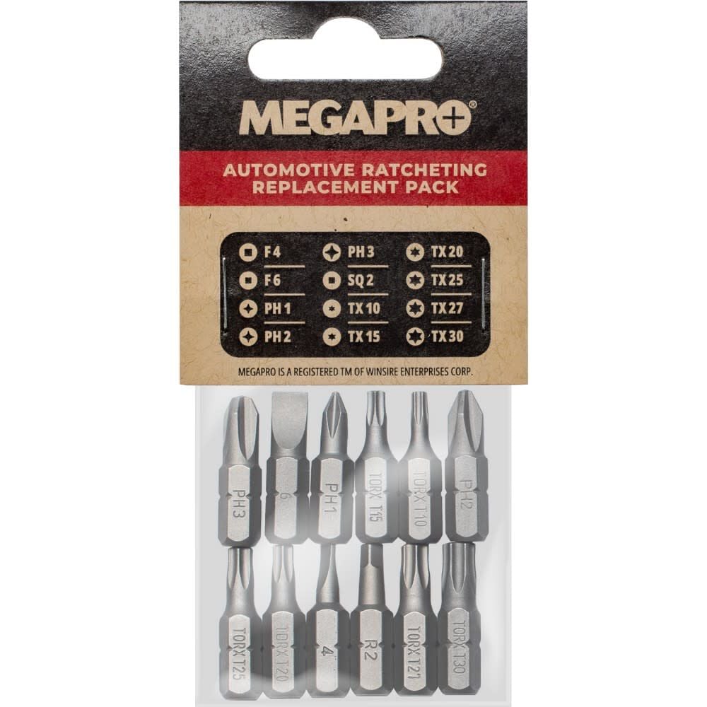 Megapro Replacement Bit Set for 13-in-1 Multi-Bit Screwdriver – 6REPLACEMENT-AUTO-RD