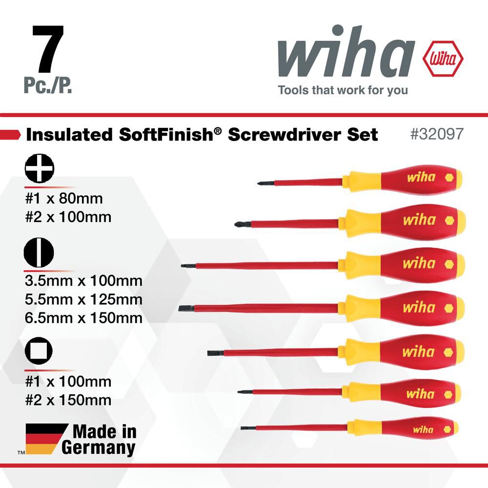 Wiha Insulated SoftFinish Slotted & Phillips & Square Screwdriver Set 7 Piece, large image number 2
