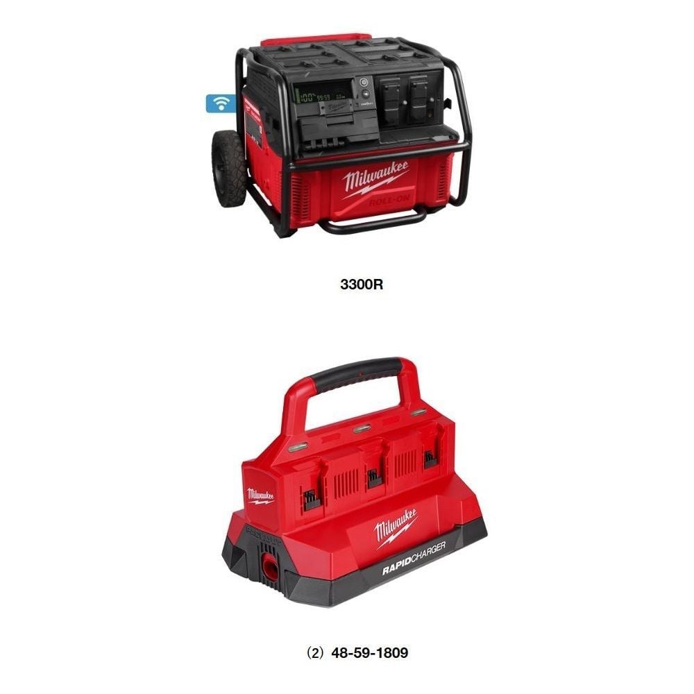 Milwaukee Roll-On 7,200 Watt Integrated Lithium-Ion Battery Portable Power Supply and (2) M18 Packout Six Bay Rapid Charger Bundle, large image number 2