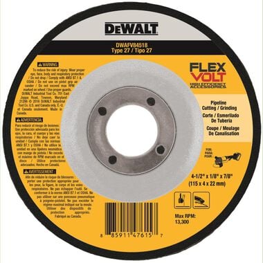 DEWALT FLEXVOLT 4-1/2 In. x 1/8 In. x 7/8 In. T27 Cutting and Grinding Wheel, large image number 0