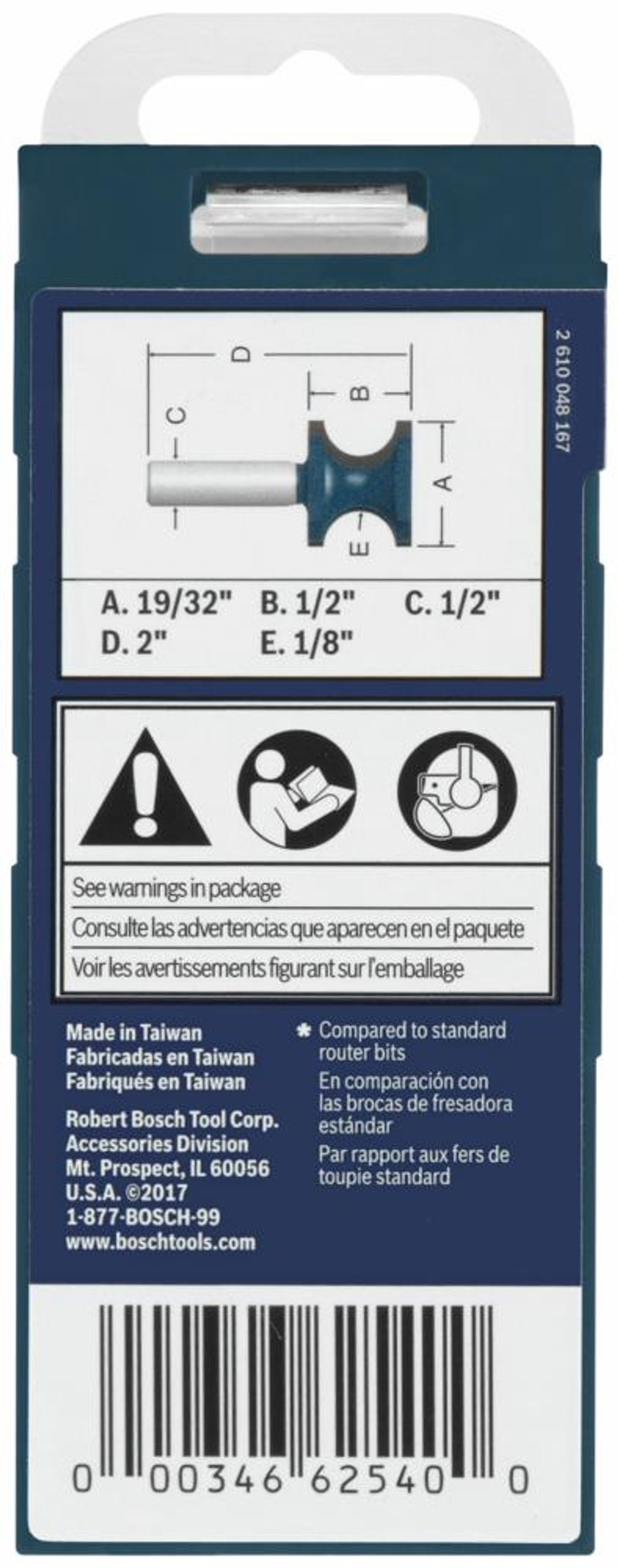 Bosch 19/32in x 1/2in Carbide Tipped Bullnose Router Bit, large image number 3