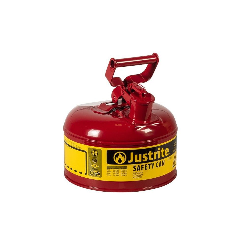 Justrite 1 Gal Steel Safety Red Gas Can Type I with Flame Arrester, large image number 1