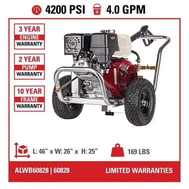 Simpson Aluminum Water Blaster 4200 PSI at 4.0 GPM HONDA GX390 with CAT Triplex Plunger Pump Cold Water Professional Belt Drive Gas Pressure Washer (49-State), large image number 7