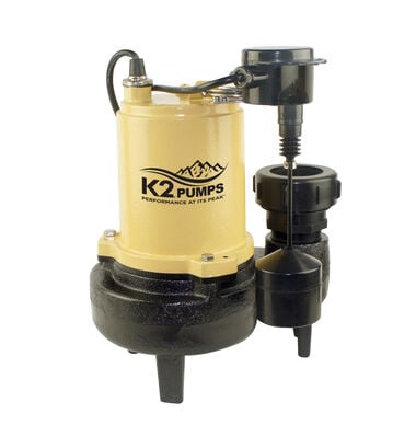 K2 Pumps Sewage Pump 1/2 HP Cast Iron with Piggyback Vertical Switch