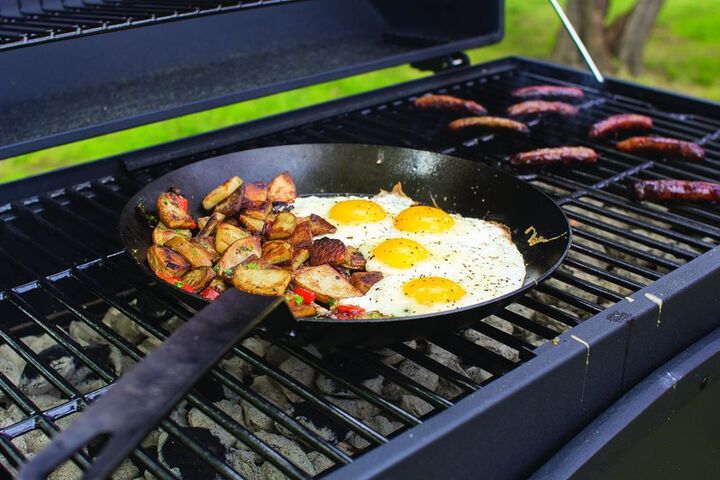 Lodge Cast Iron 12 Inch Black Carbon Steel Fry Pan with Handle Holder, large image number 5