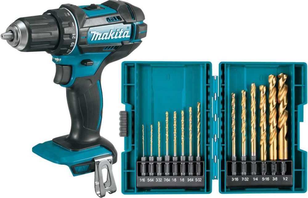 Makita 18 Volt LXT Lithium Ion Cordless 1/2 Inch Driver Drill (Tool Only) & Impact GOLD 14 Pc. Titanium Drill Bit Set Bundle, large image number 1
