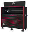 Extreme Tools RX Series 72 Inch W x 30 Inch D Professional Extreme Power Workstation Hutch & 19 Drawer Roller Cabinet 250 lbs Slides Combo Black with Red Drawer Pulls, small image number 2