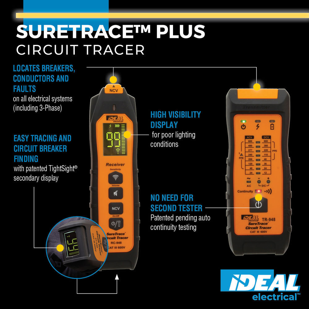 Ideal Industries SureTrace Plus Circuit Tracer 0-600V AC/DC with Continuity Test, large image number 2
