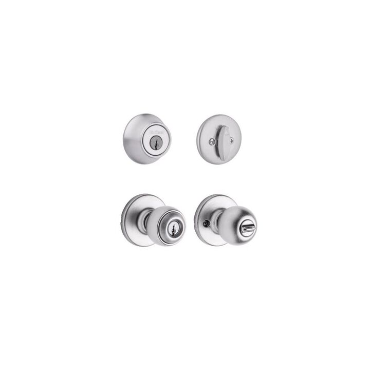 Kwikset Satin Chrome Tylo Door Knob & Single Cylinder Deadbolt Set, large image number 1