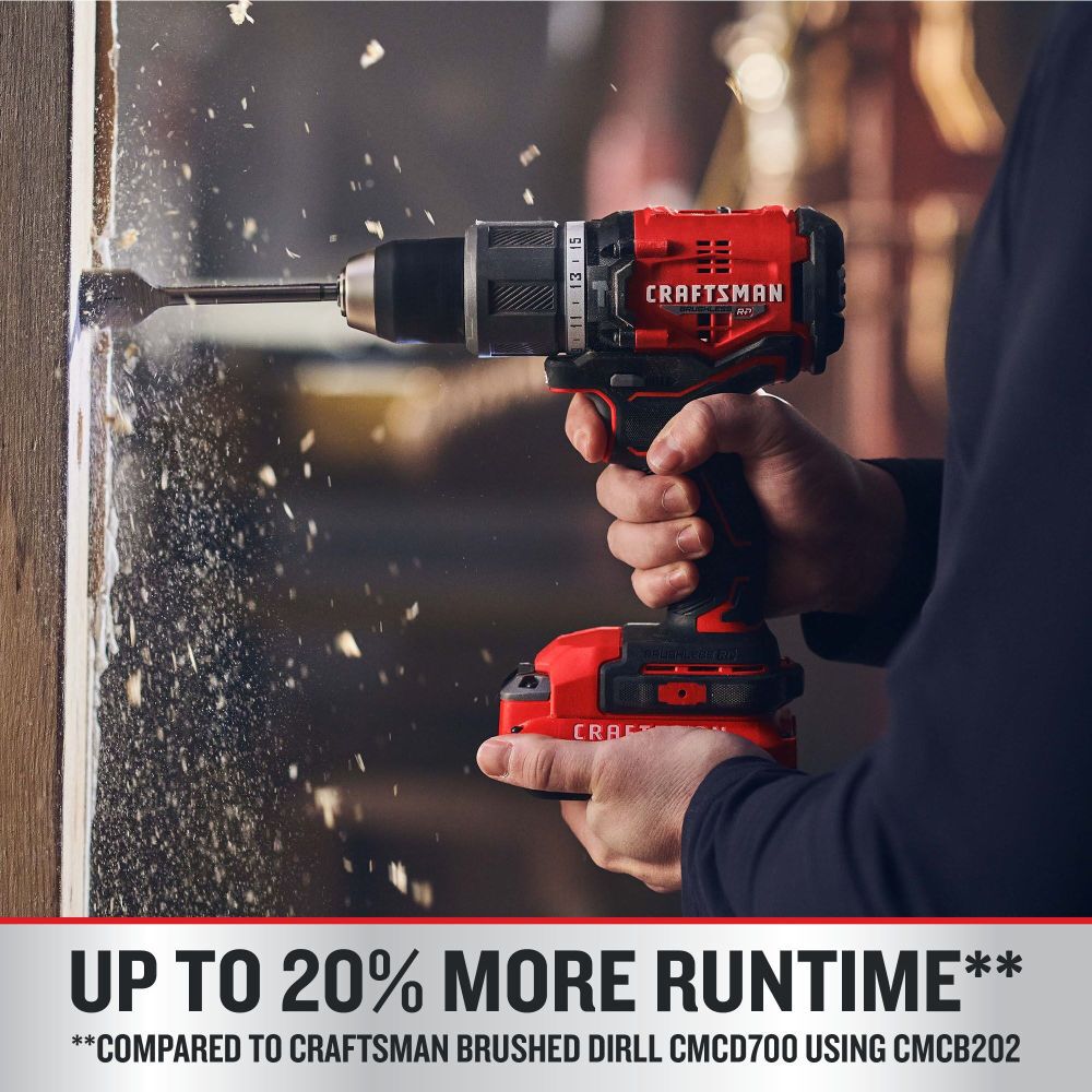 CRAFTSMAN V20 BRUSHLESS RP Cordless 1/2 Inch Hammer Drill With Two 2.0 Ah Batteries and Charger, large image number 4