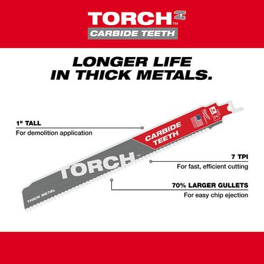 Milwaukee 9 in. 7TPI THE TORCH Carbide Teeth SAWZALL Blade, large image number 8