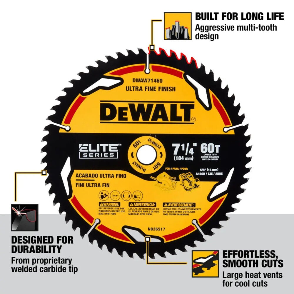 DEWALT 20V MAX XR 7-1/4 Inch Circular Saw Kit & ELITE SERIES 60T Blade Bundle, large image number 9