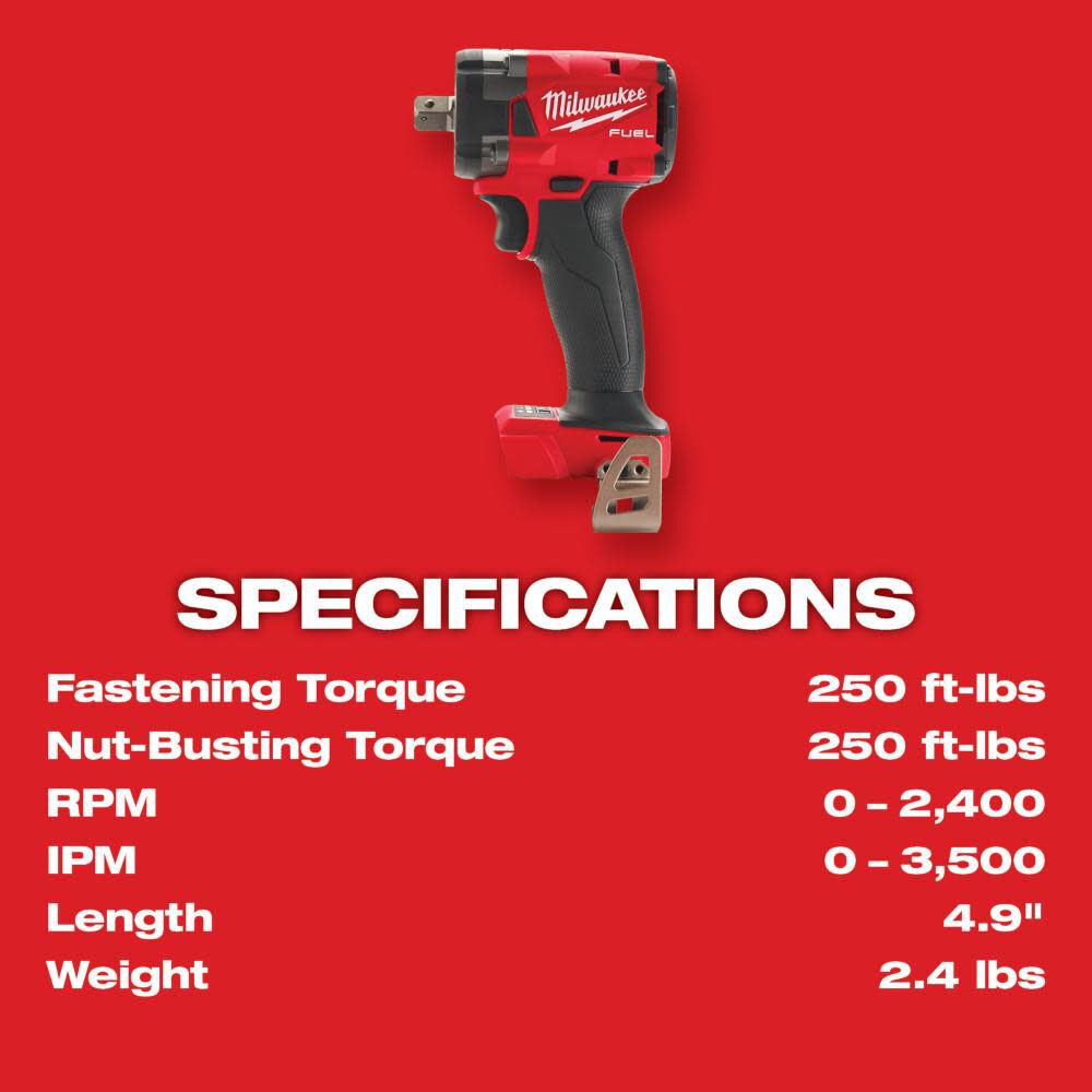 Milwaukee M18 FUEL 1 2 Compact Impact Wrench with Pin Detent 2855P