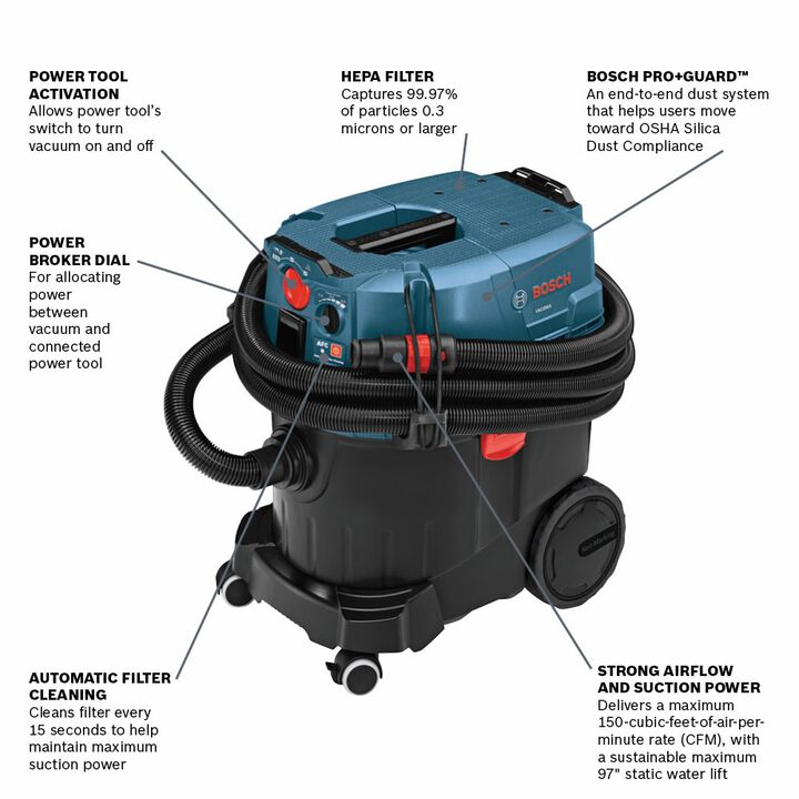 Bosch 9-Gallon Dust Extractor with Auto Filter Clean and HEPA Filter, large image number 1