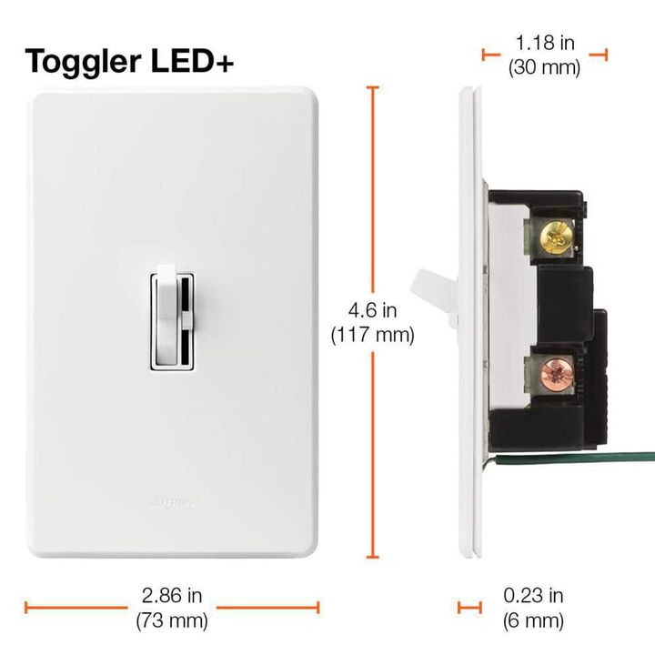 Lutron Toggler LED+ 120V 150W 1P 3-Way Dimmer Switch, large image number 2