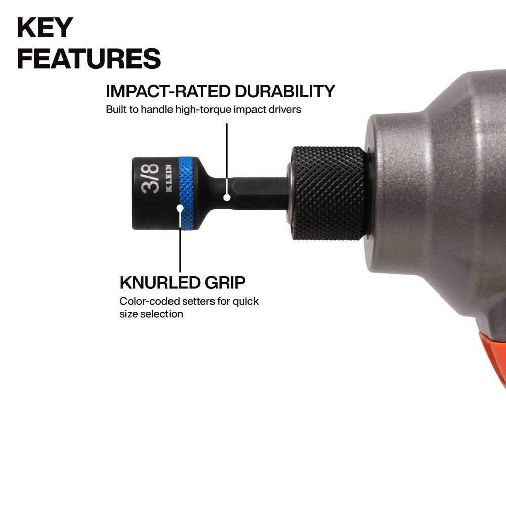 Klein Tools Magnetic 2 Inch Shaft Power Nut Setters 5 Pieces, large image number 4