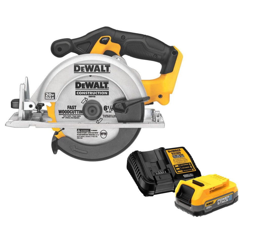 DEWALT 20V Max 6-1/2 in Cordless Circular Saw with Battery & Charger Starter Kit Bundle – DCBP034C-DCS391B