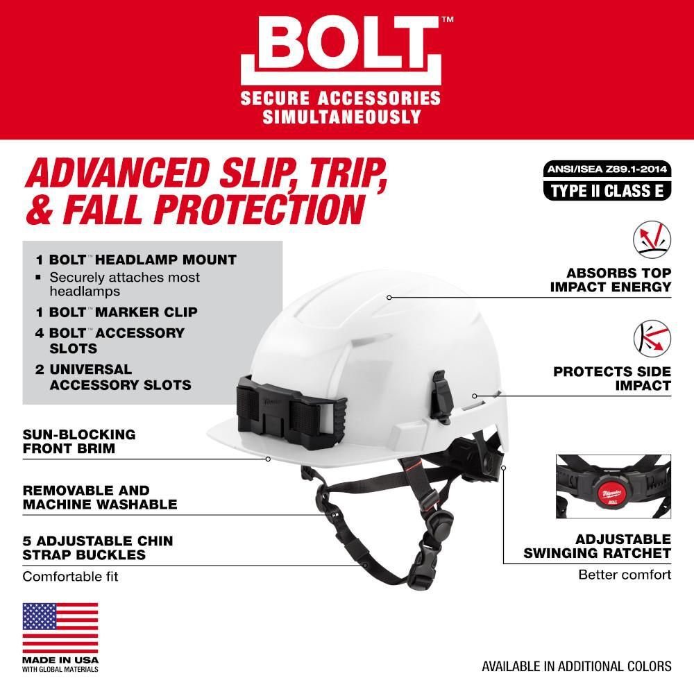 Milwaukee BOLT Black Front Brim Safety Helmet with IMPACT ARMOR Liner (USA)-Type 2, Class E, large image number 3