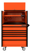 Extreme Tools DX Series 41 Inch W x 25 Inch D Extreme Power Workstation Hutch and 6 Drawer Roller Cabinet Orange with Black Handles and Trim, small image number 2