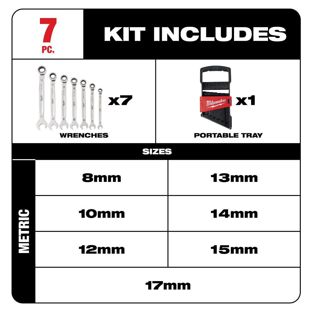 Milwaukee 7pc Ratcheting Combination Wrench Set - Metric, large image number 2