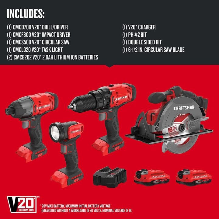 CRAFTSMAN V20 Cordless 4-Tool Combo Kit with 2 Batteries, large image number 10
