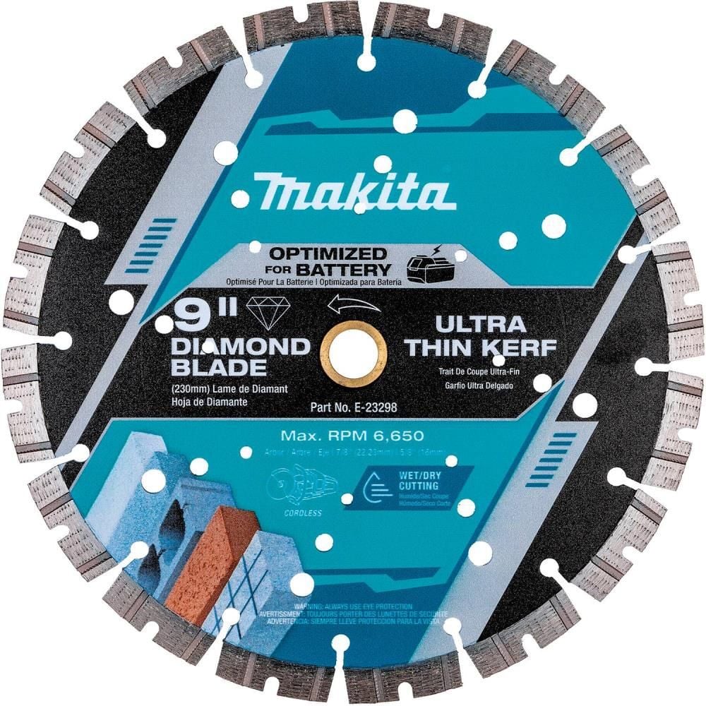 Makita Thin Kerf 9 Inch Segmented Turbo Rim Diamond Blade for Reinforced Concrete and Brick - E-23298
