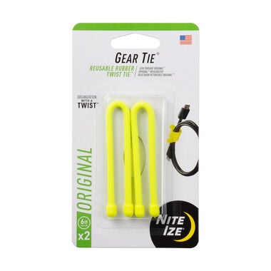 Nite Ize Gear Tie Reusable Rubber Twist Tie 6in 2pk Neon Yellow