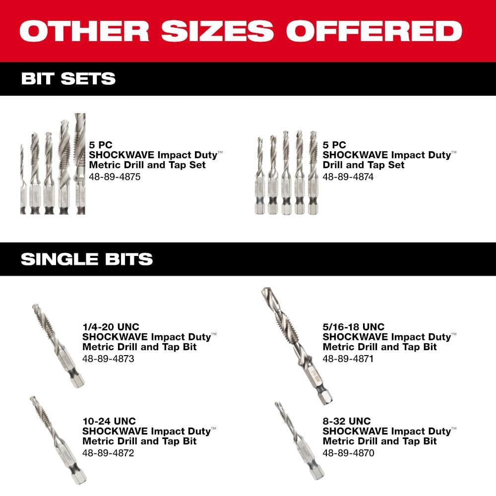 Milwaukee SHOCKWAVE 5 Pc. Metric Impact Drill Tap Set 48-89