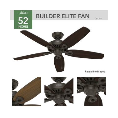 Hunter Fan Builder Elite Ceiling Fan 52in New Bronze Stained Oak, large image number 2