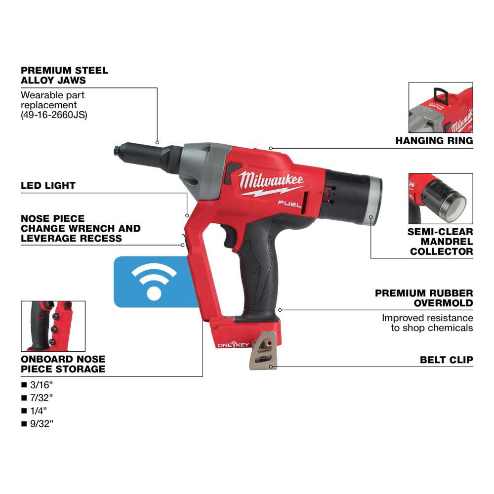 Milwaukee M18 FUEL 1 4inch Blind Rivet Tool with ONE KEY Bare Tool 2660 20 Acme Tools