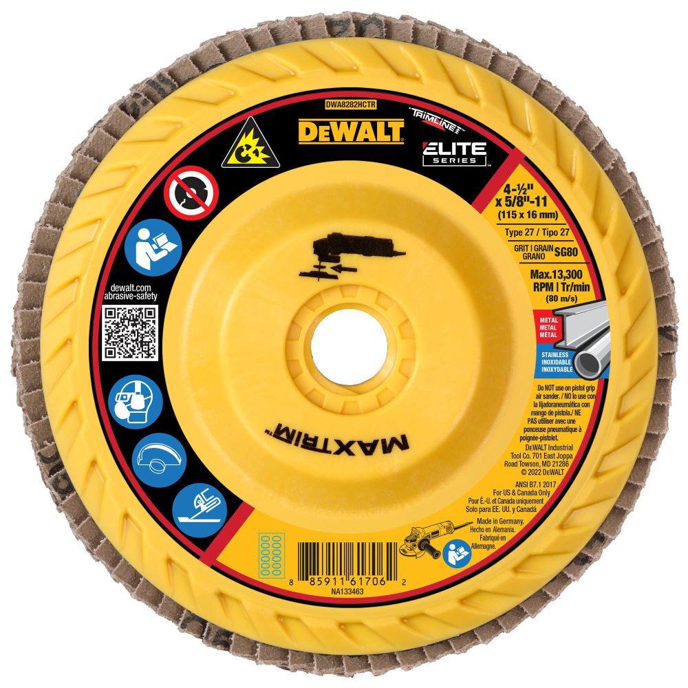 DEWALT 4 1/2in X 5/8in 11 80G T27 XP Ceramic Trim Flap Disc - DWA8282HCTR