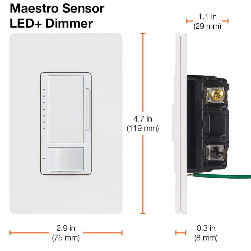 Lutron Maestro LED+ 120V 150W Gloss White Motion Sensor & Dimmer Switch, large image number 6