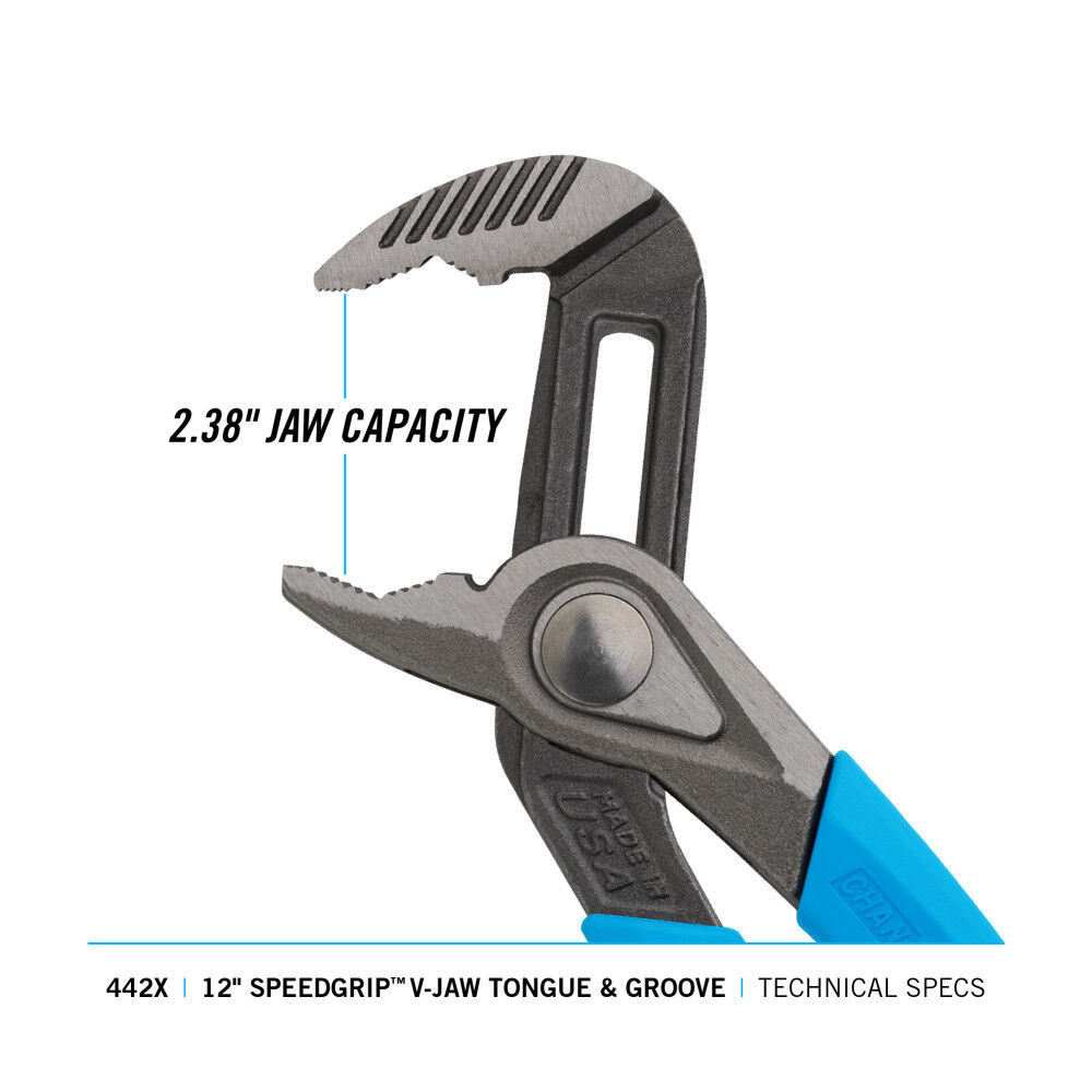Channellock 12 Inch SPEEDGRIP V-Jaw Tongue and Groove Pliers, large image number 17