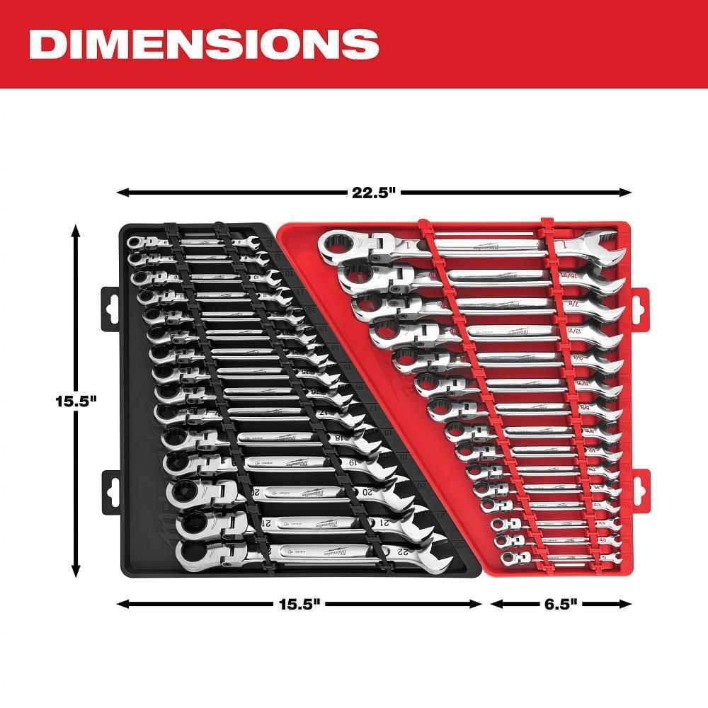 Milwaukee Combination Wrench Set SAE Flex Head Ratcheting 15pc, large image number 9