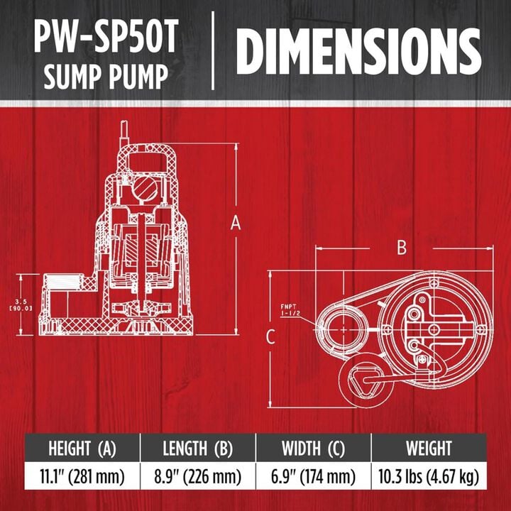 Red Lion 1/2HP 3300 GPH Sump Pump with Tethered Float Switch, large image number 1