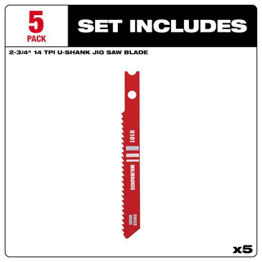 Milwaukee 2-3/4 in. 14 TPI High Speed Steel Jig Saw Blade 5PK, large image number 2