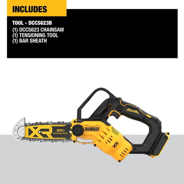 DEWALT 20V Max 8 Inch Brushless Pruning Chainsaw (Tool Only) Replacement Bar with Tip Guard & Replacement Saw Chain Bundle, large image number 3