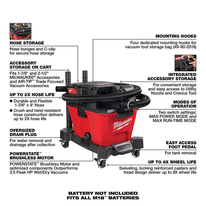 Milwaukee M18 FUEL Wet/Dry Vacuum Basic (Bare Tool) Bundle, large image number 4