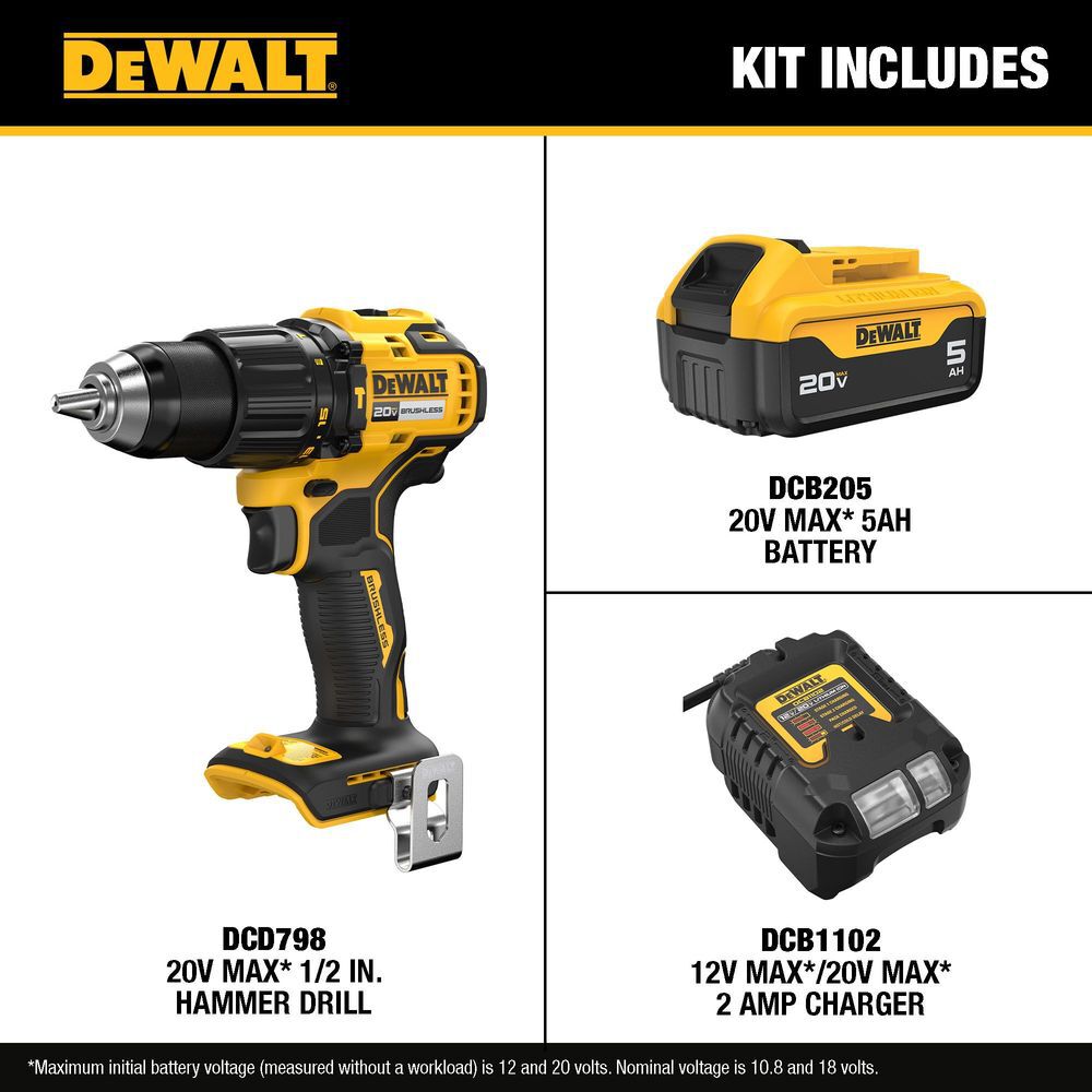 DEWALT 20V MAX 1/2 Inch Hammer Drill Kit, large image number 4