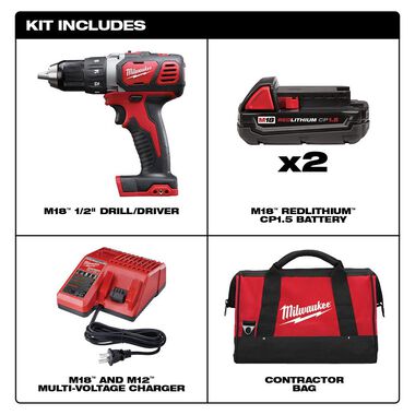 Milwaukee M18 Compact 1/2 In. Drill Driver Kit with Compact Batteries, large image number 1