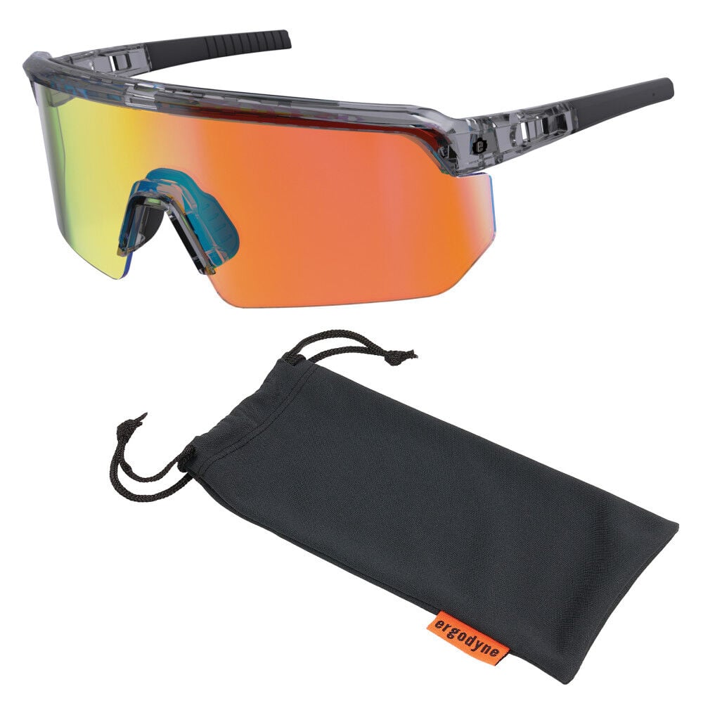 Ergodyne Skullerz AEGIR Safety Glasses, Blue Mirror Lens, Orange Frame Anti-Fog – 55022