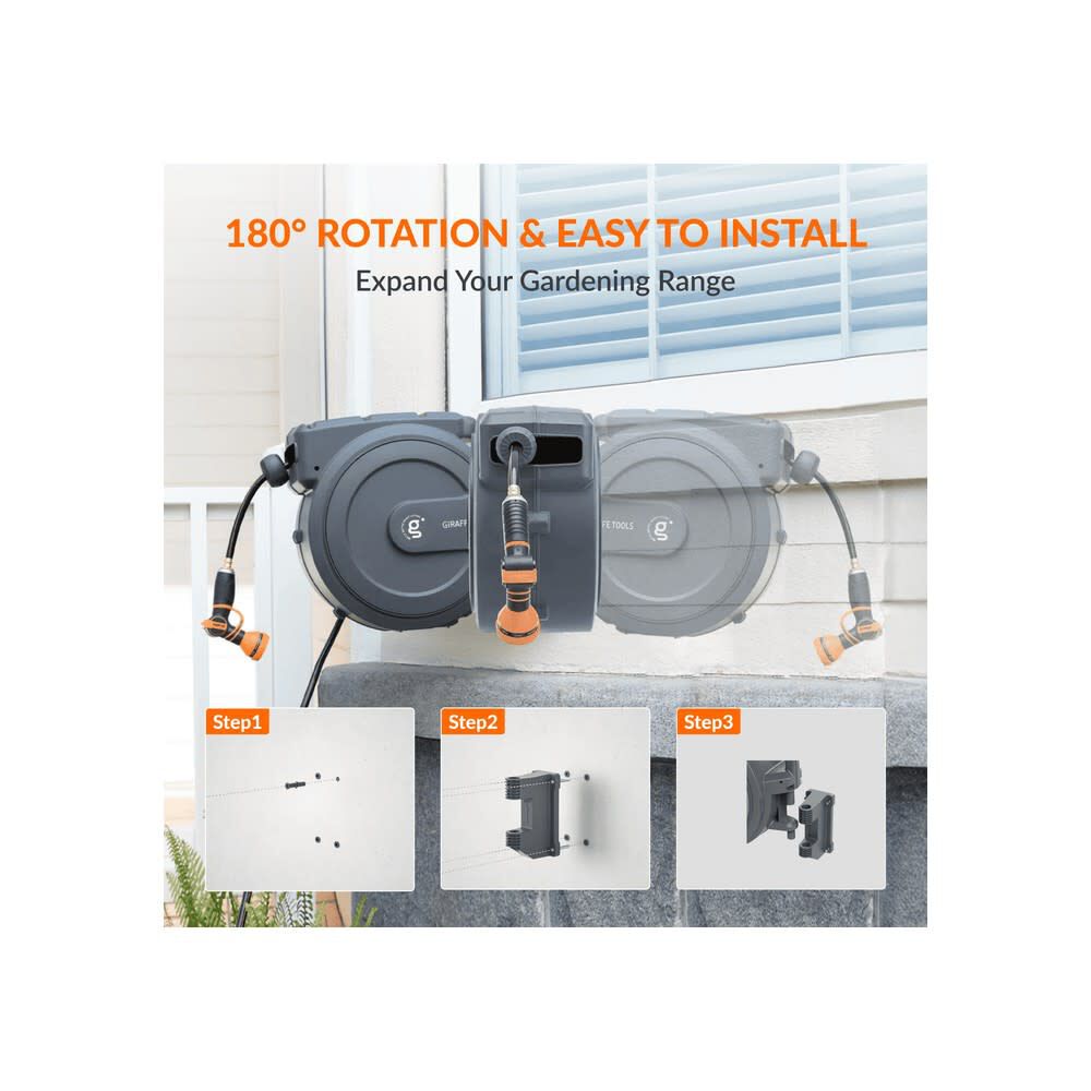 Giraffe Tools 1/2 Inch x 130 Foot Dark Grey Garden Hose Reel with PP Bracket, large image number 5