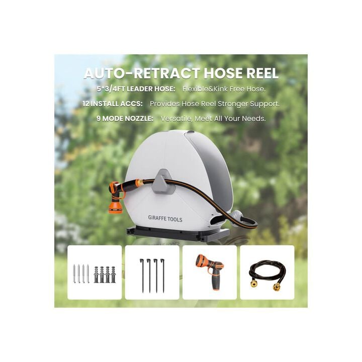 Giraffe Tools 1/2 Inch x 82 Foot Light Grey Garden Hose Reel, large image number 6