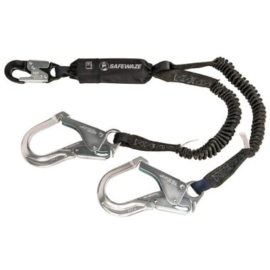 Safewaze PRO 6 Ft. Stretch Energy Absorbing Lanyard: 12 Ft. FF, Dual Leg, Alu Rebar Hooks