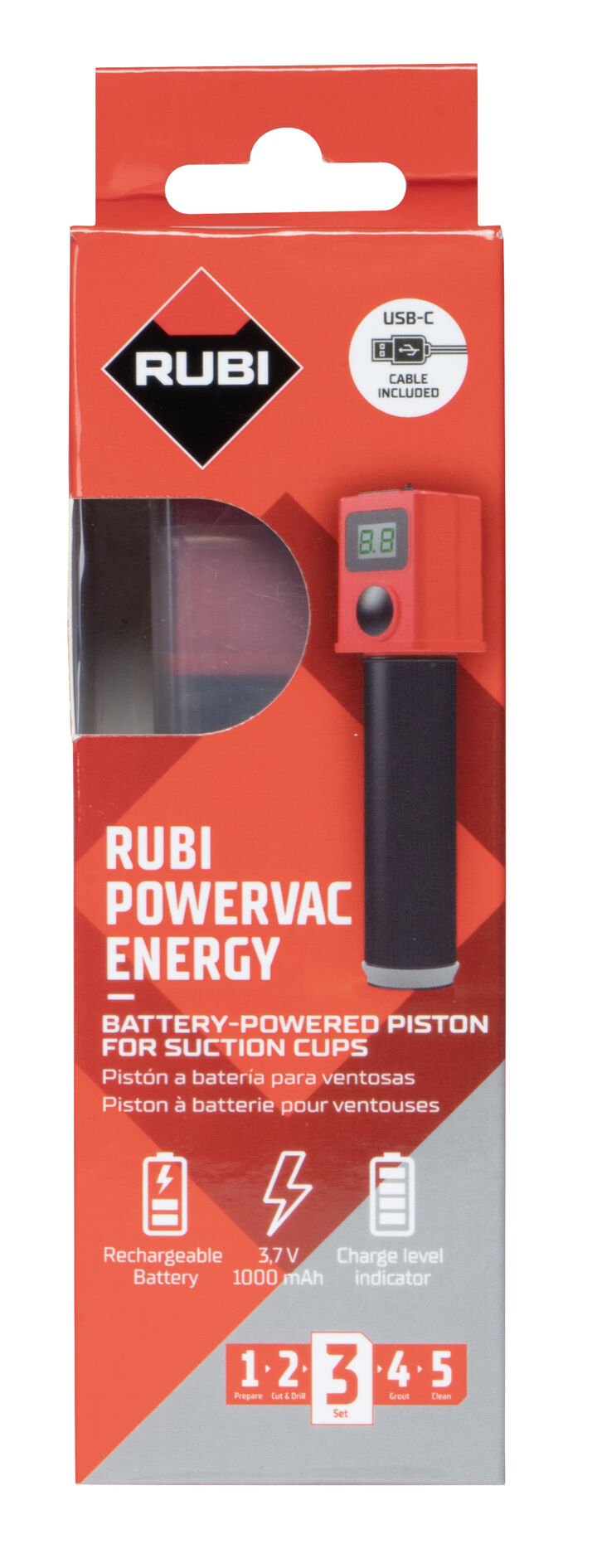 Rubi Tools POWERVAC Piston USB Battery for Suction Cups, large image number 3