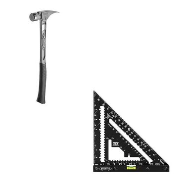 Stiletto 7 Inch Carpenter Square with Level, TIBONE 15 Oz Hammer Bundle