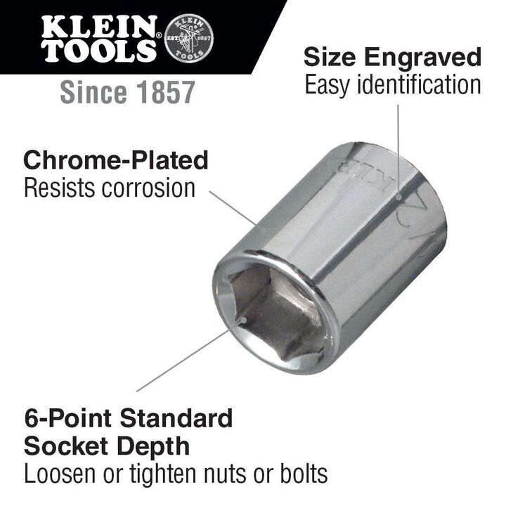 Klein Tools 7/16in Std 6-Pt. Socket 1/4in Drive, large image number 1